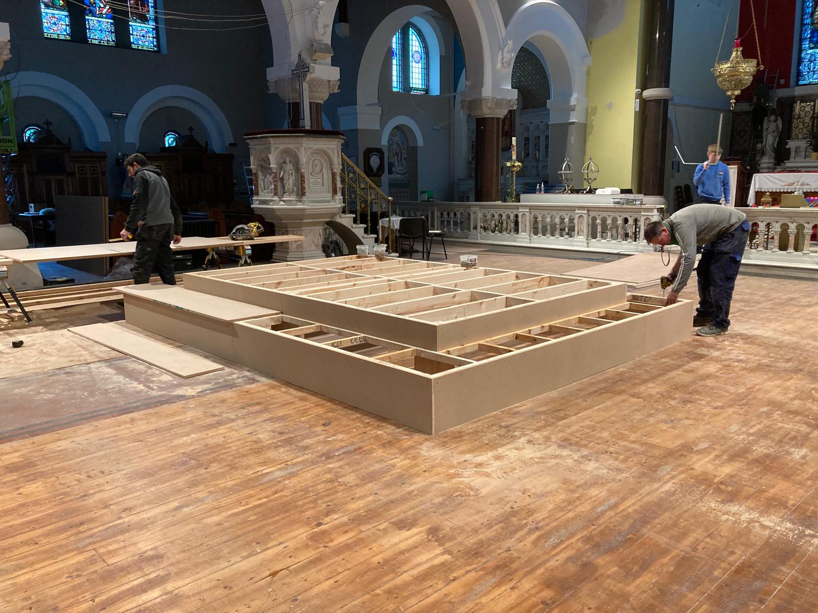 Renovation works in progress — new altar platform