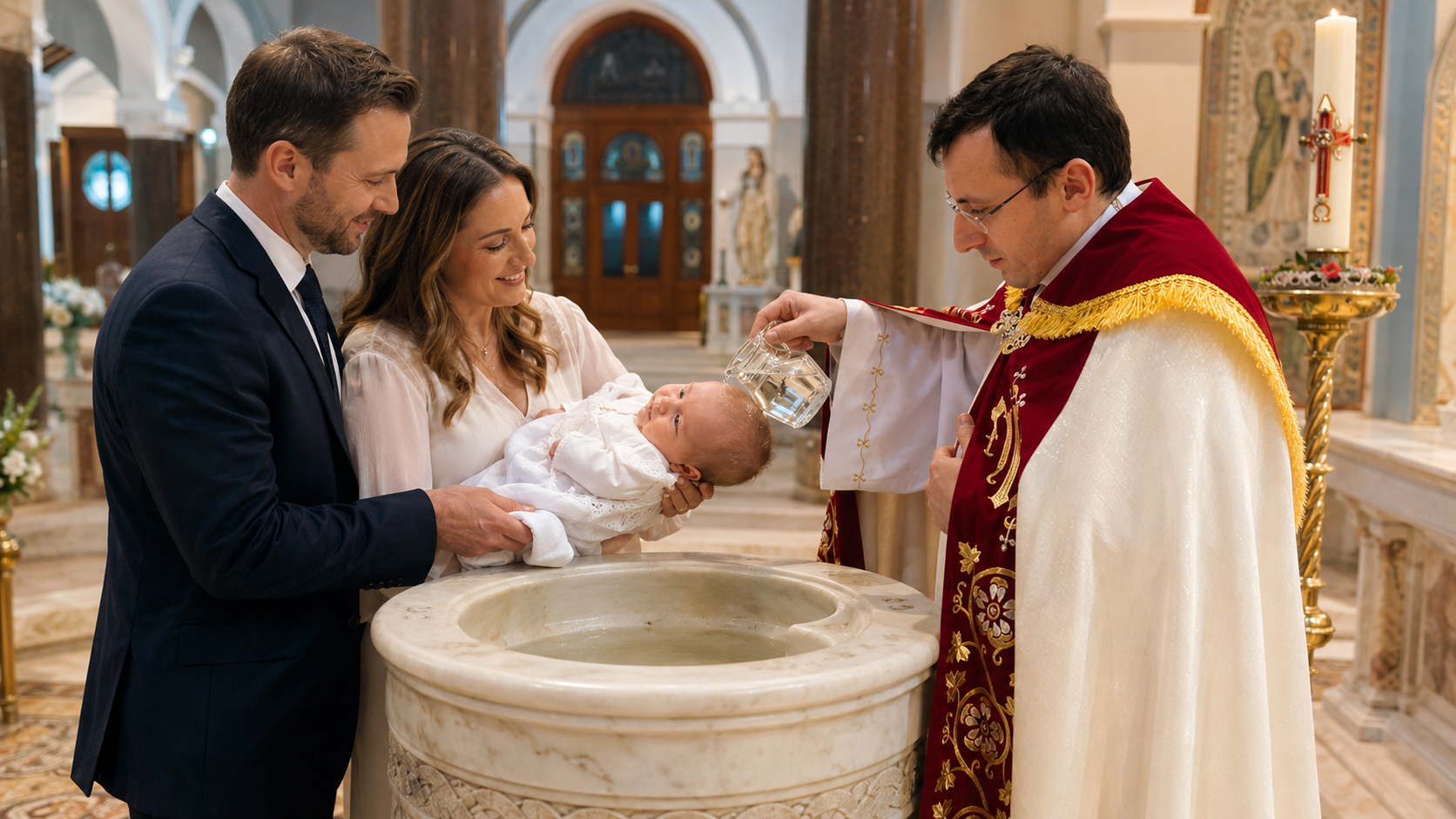 Baptism ceremony in a Catholic church